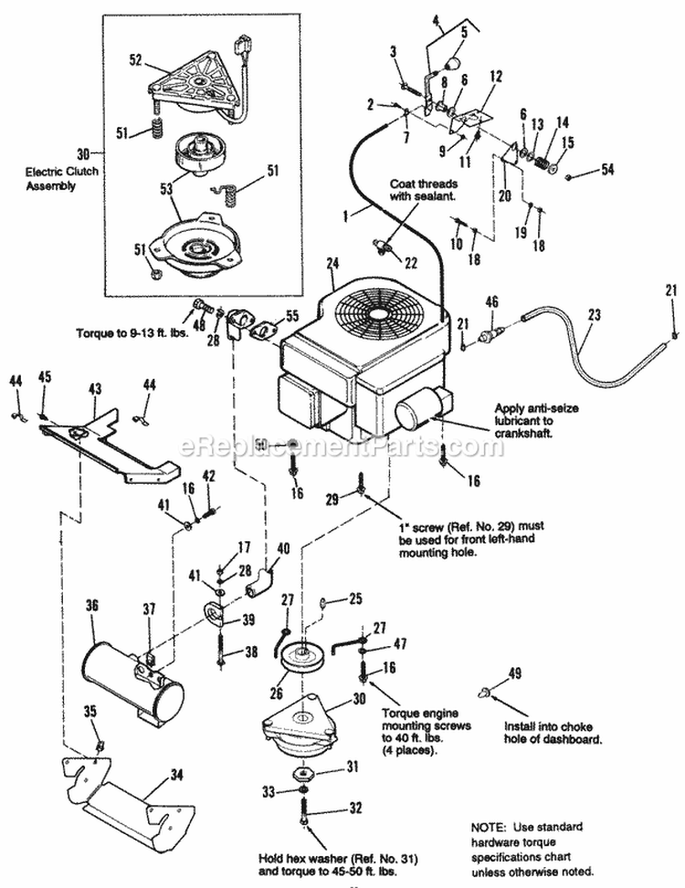 Engine Group - Electric Clutch - 15Hp Single Cylinder Briggs  Stratton Diagram and Parts List for 1692287  Simplicity Lawn Tractor