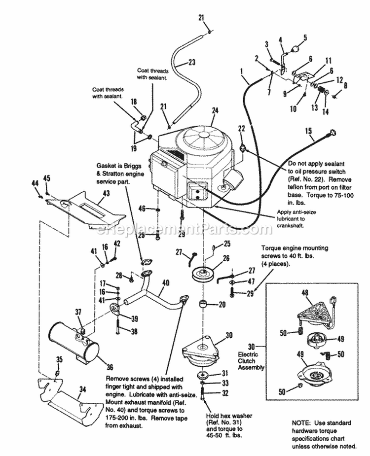 Engine Group - Electric Clutch - 16  18Hp Briggs  Stratton - Early Models Diagram and Parts List for 1692045  Simplicity Lawn Tractor