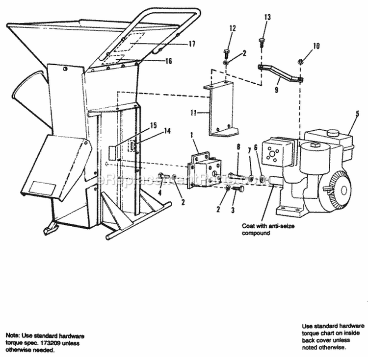 Engine  Drive Group - Models 512  812 Diagram and Parts List for 1692335  Simplicity Chipper Shredder