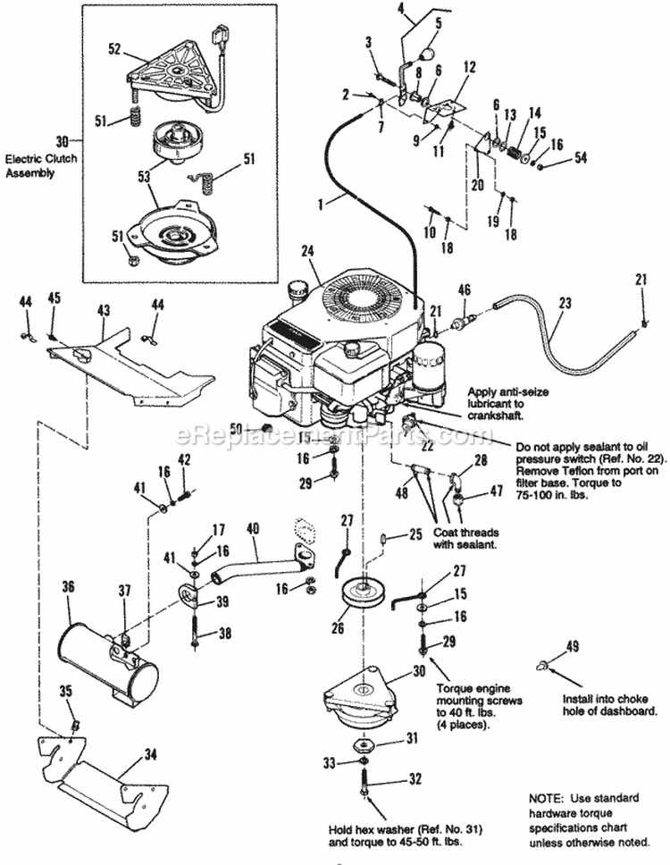 Engine Group - Electric Clutch - 14Hp Single Cylinder Kohler Diagram and Parts List for 1692280  Simplicity Lawn Tractor