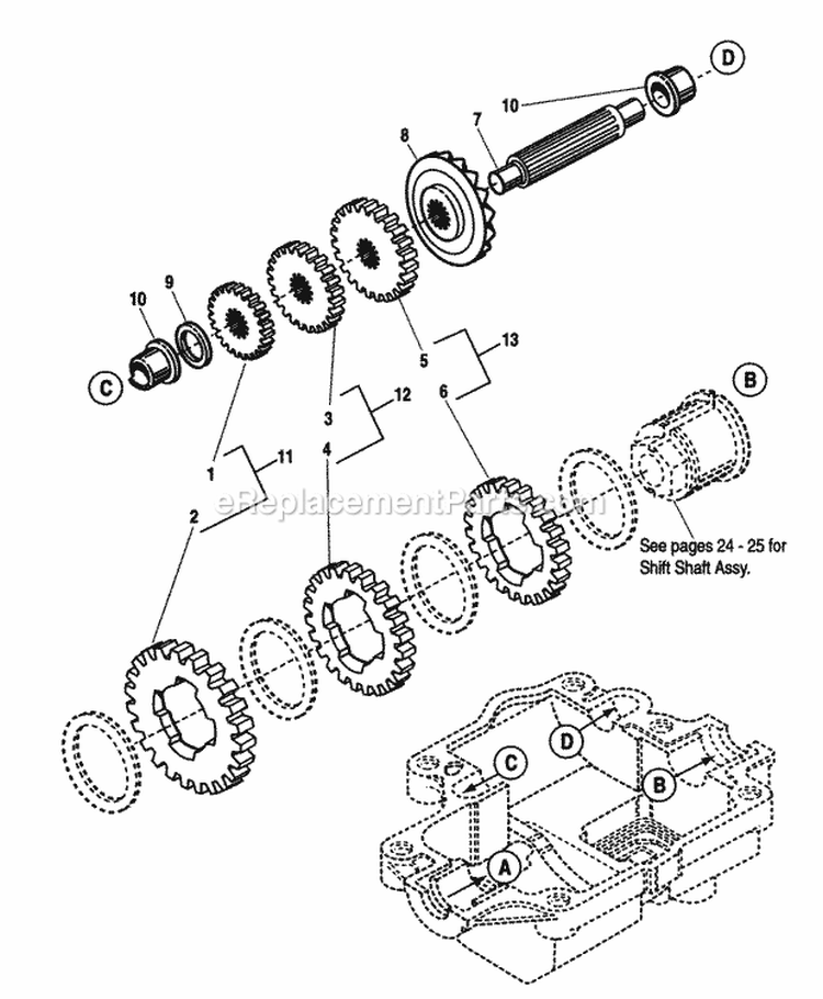 Transmission Reduction Shaft Assembly Diagram and Parts List for 1692371  Simplicity Chipper Shredder