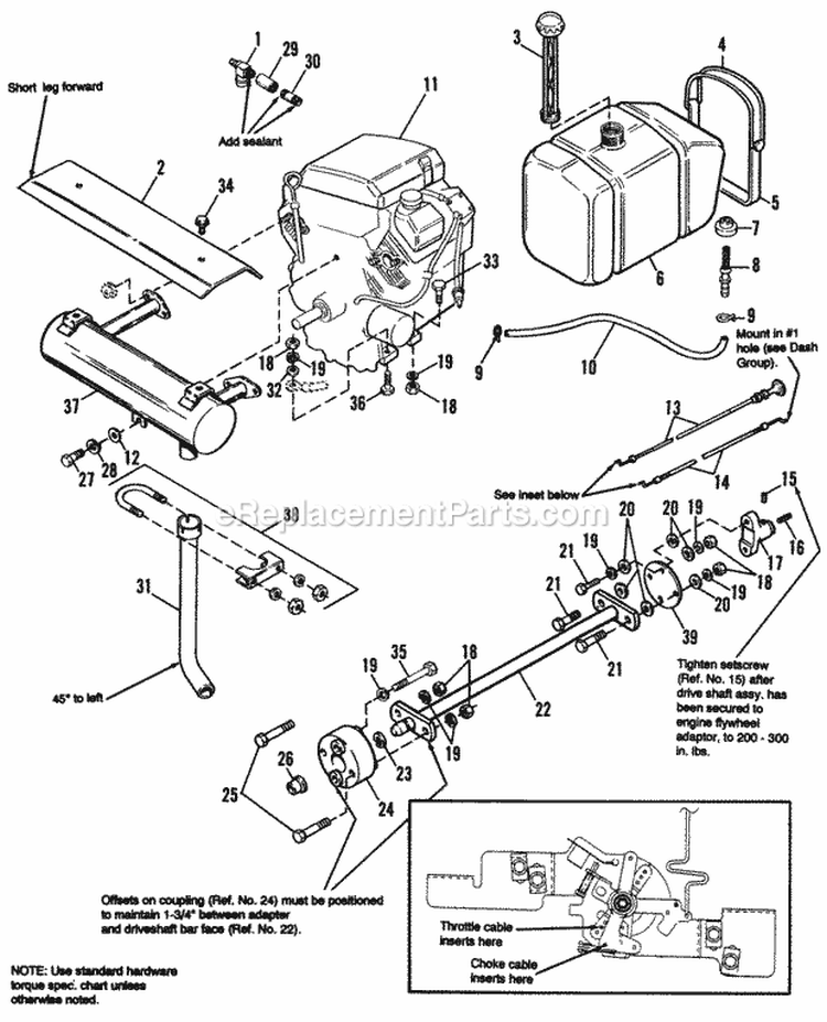 Engine Exhaust  Drive Shaft Group Diagram and Parts List for 1692143  Simplicity Lawn Tractor