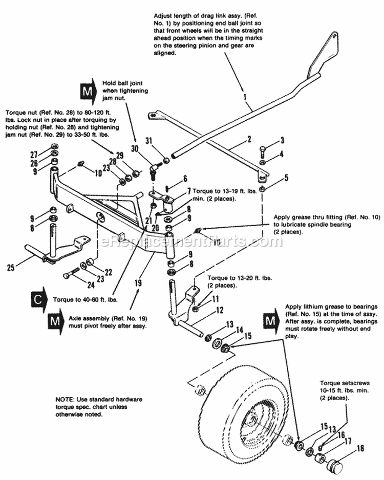 Front Axle Group Diagram and Parts List for 1692143  Simplicity Lawn Tractor