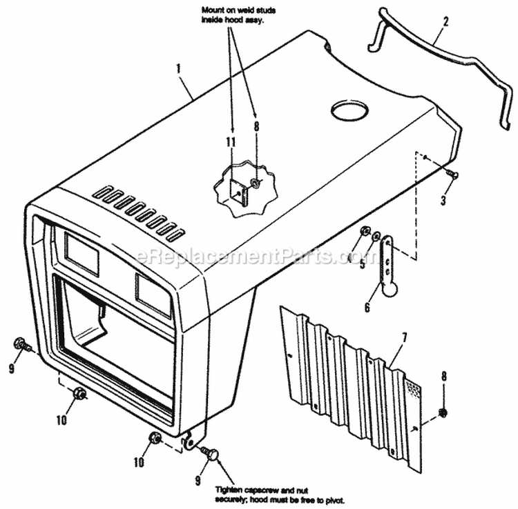 Hood  Grille Group Diagram and Parts List for 1692143  Simplicity Lawn Tractor