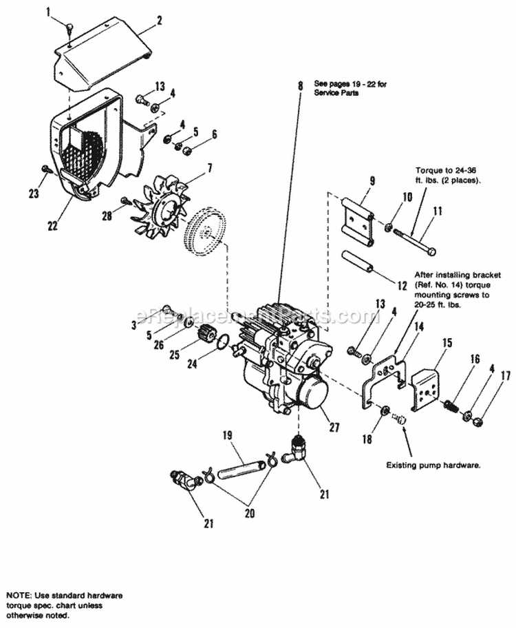 Hydrostatic Pump Group Diagram and Parts List for 1692143  Simplicity Lawn Tractor