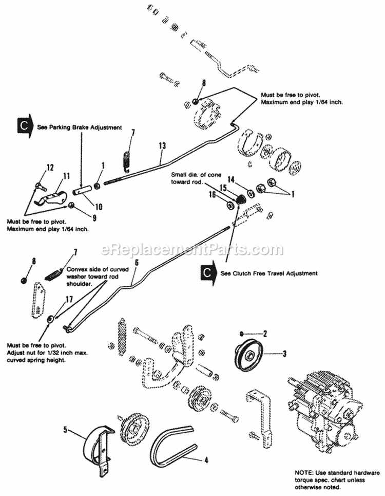 Clutch  Brake Control Group Diagram and Parts List for 1692143  Simplicity Lawn Tractor
