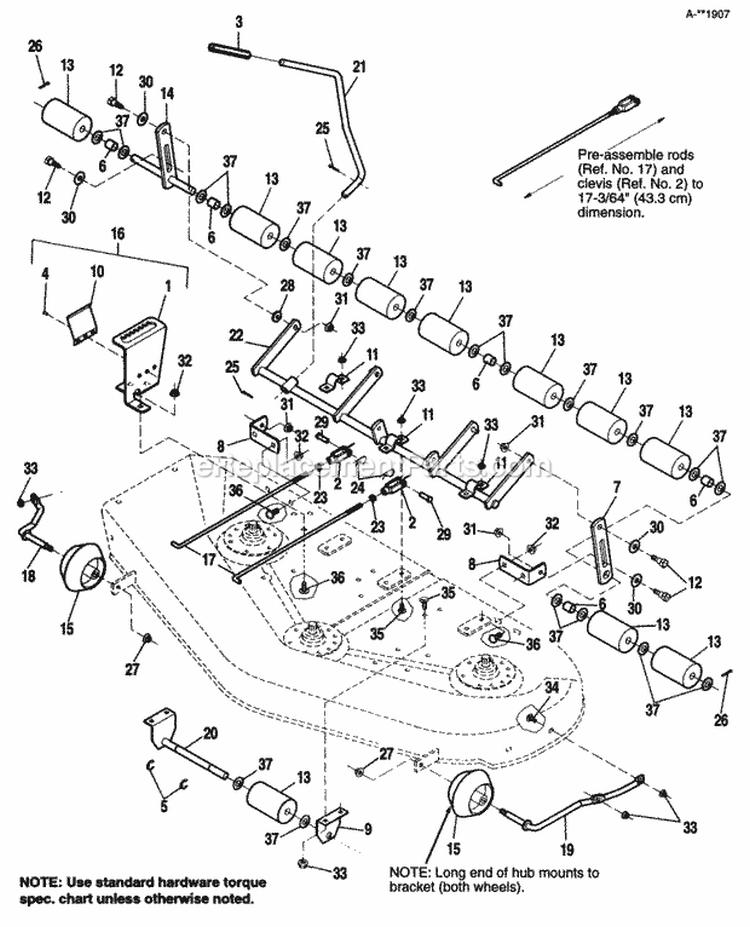 48 Mower - Height Adjusting  Roller Diagram and Parts List for 1691671  Simplicity Lawn Tractor