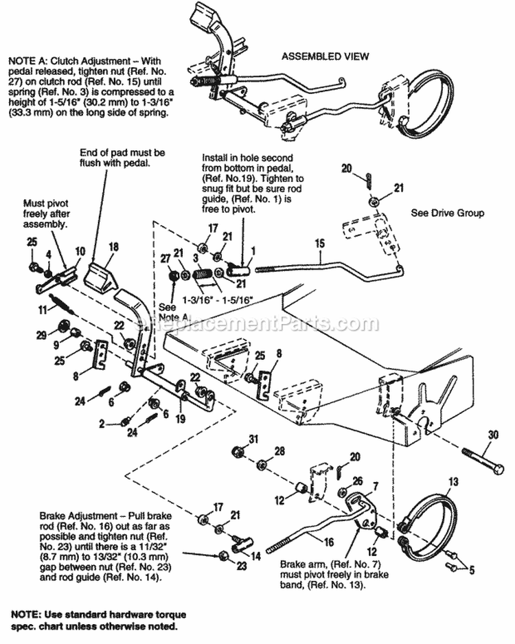 Brake  Clutch Diagram and Parts List for 1691655  Simplicity Lawn Tractor