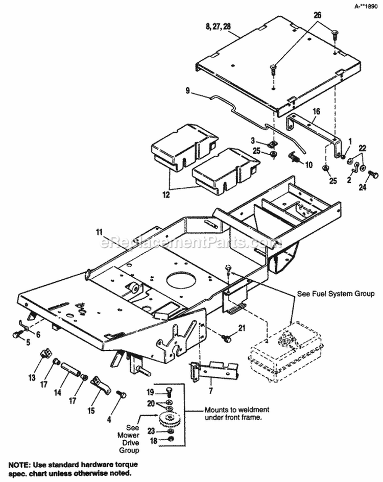Frame Diagram and Parts List for 1691655  Simplicity Lawn Tractor