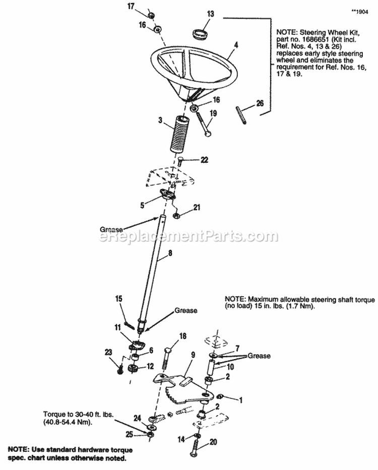 Steering Diagram and Parts List for 1691655  Simplicity Lawn Tractor
