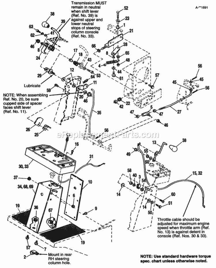 Console  Controls Diagram and Parts List for 1691655  Simplicity Lawn Tractor
