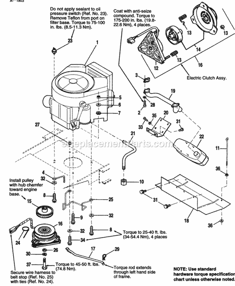 Engine Group - 12Hp  16Hp Diagram and Parts List for 1691656  Simplicity Lawn Tractor
