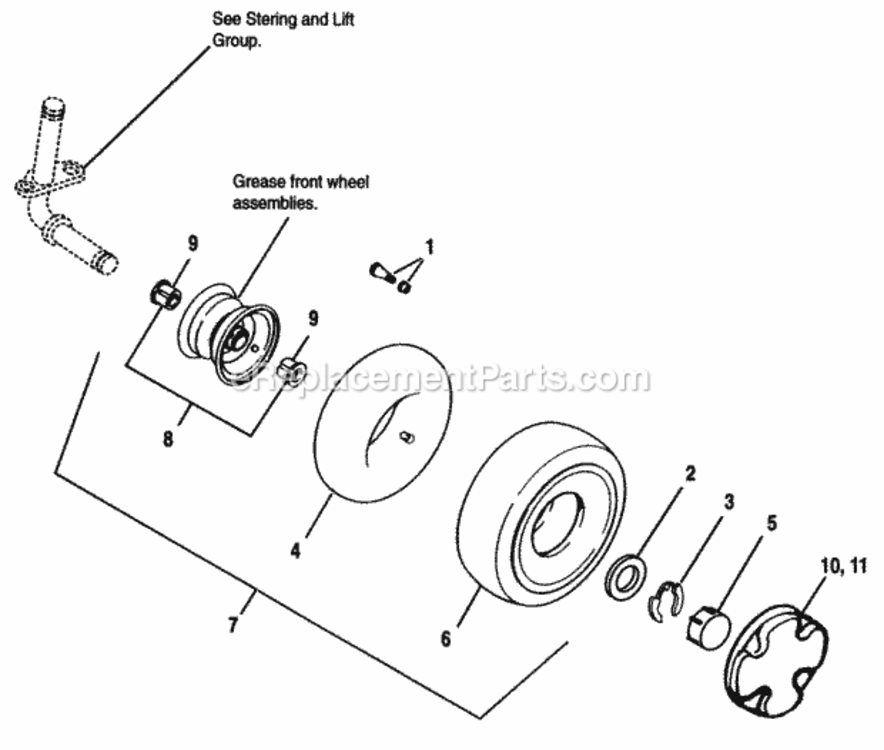 Front Wheels  Tires Diagram and Parts List for 1692549  Simplicity Lawn Tractor