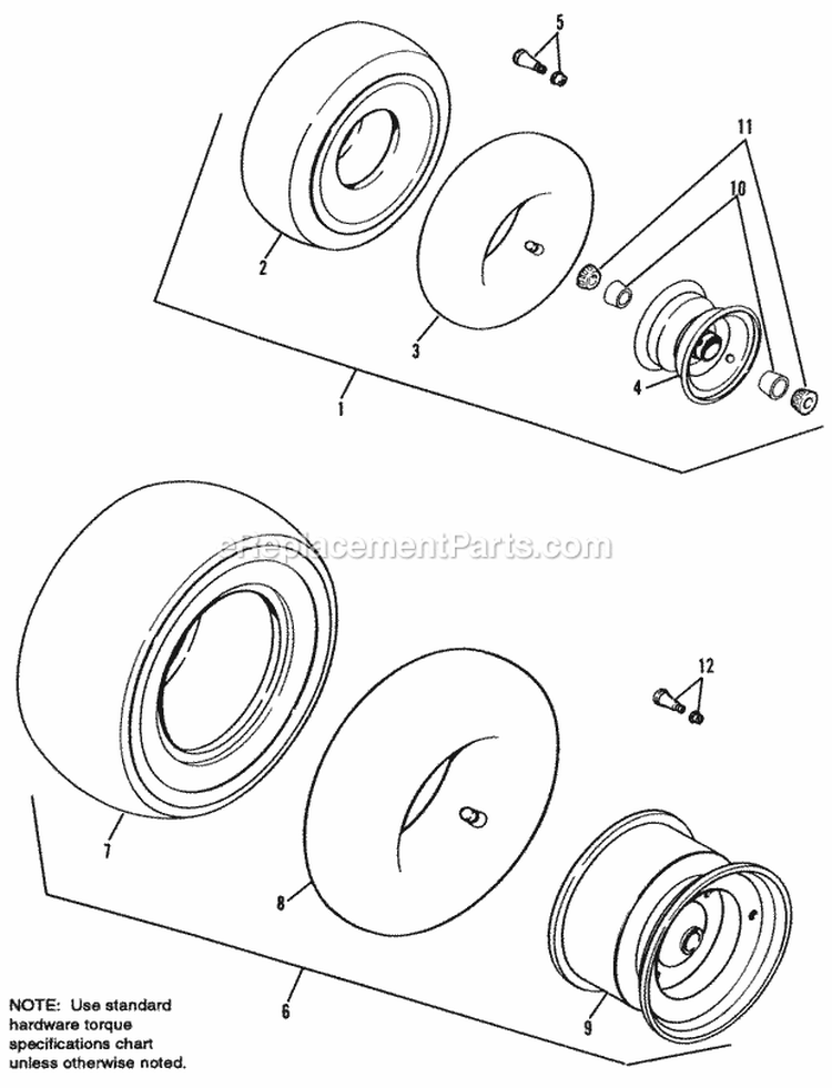Wheels  Tires Group Diagram and Parts List for 1692439  Simplicity Lawn Tractor