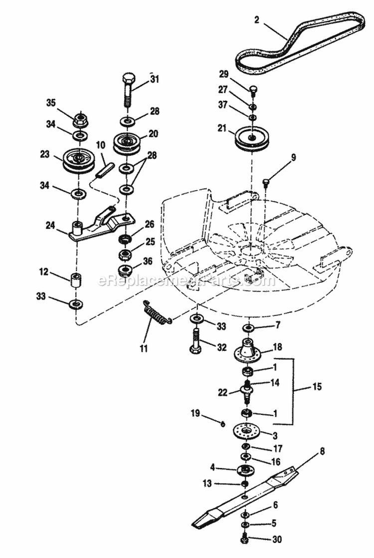 30 Mower Deck-Drive  Arbor Diagram and Parts List for 1692379  Simplicity Lawn Tractor
