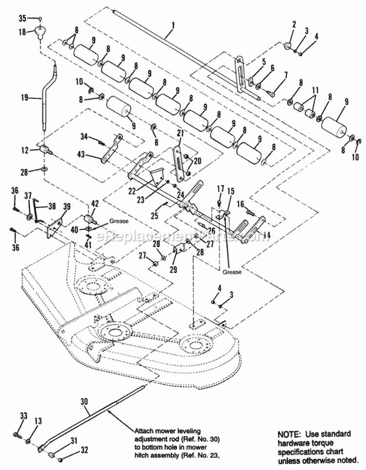 44 Height Adjusting  Roller Group Diagram and Parts List for 1692439  Simplicity Lawn Tractor