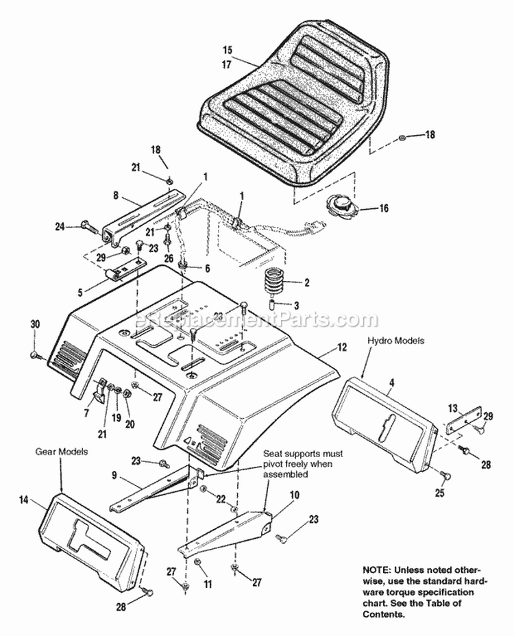 Seat and Deck Diagram and Parts List for 1692400  Simplicity Lawn Tractor