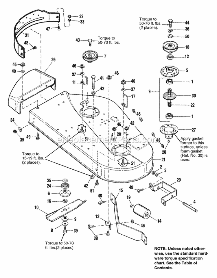 36 Mower Deck - Deck Arbor and Blades Diagram and Parts List for 1692400  Simplicity Lawn Tractor