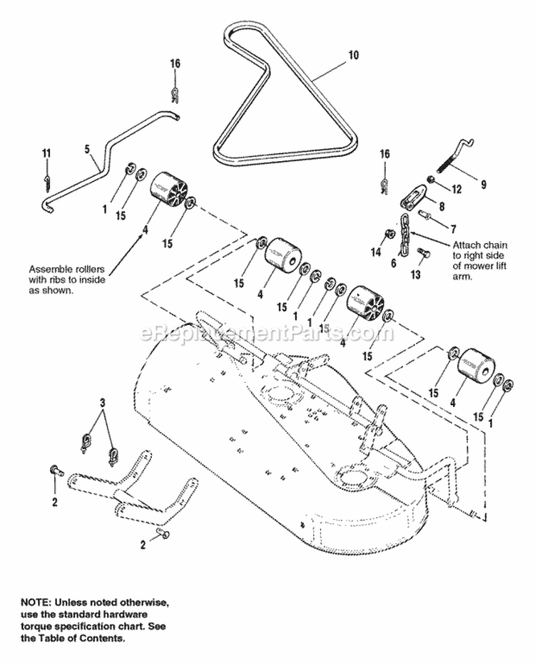 36 Mower Deck - Roller and Misc Group Diagram and Parts List for 1692400  Simplicity Lawn Tractor