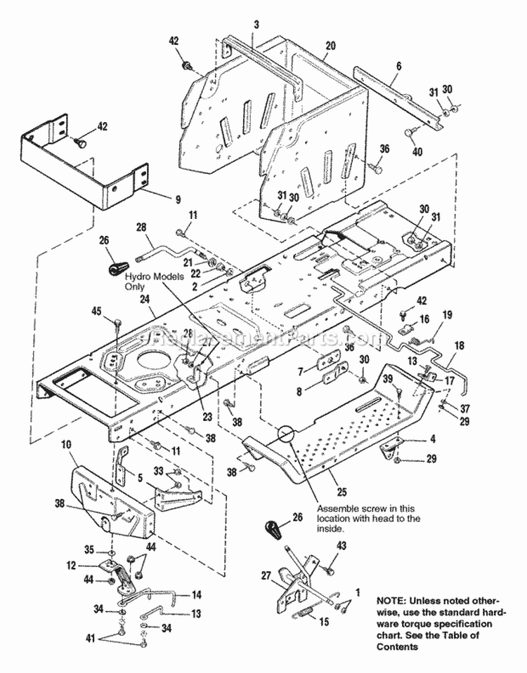 Frame Diagram and Parts List for 1692400  Simplicity Lawn Tractor