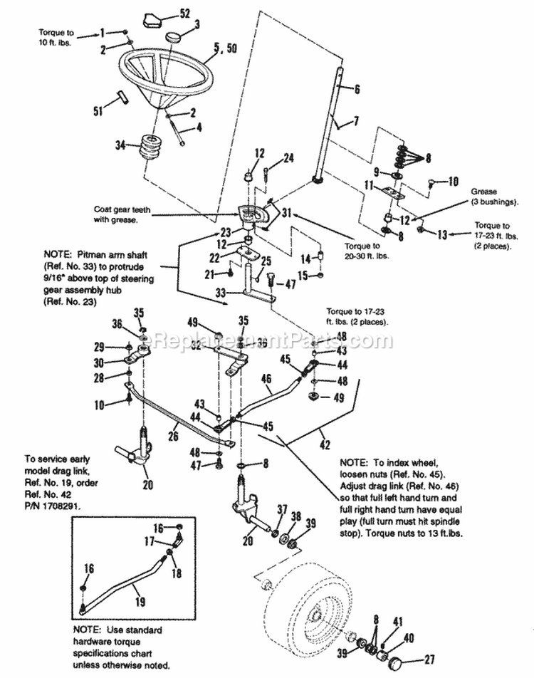 Steering Group Diagram and Parts List for 1692439  Simplicity Lawn Tractor