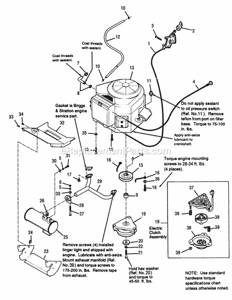 Engine Group - Electric Clutch - 16  18Hp Briggs  Stratton - Later Models Diagram and Parts List for 1692439  Simplicity Lawn Tractor