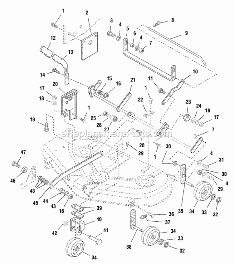 44 Mower Deck - Height Adjustment  Rollers Diagram and Parts List for 1692836  Simplicity Lawn Tractor