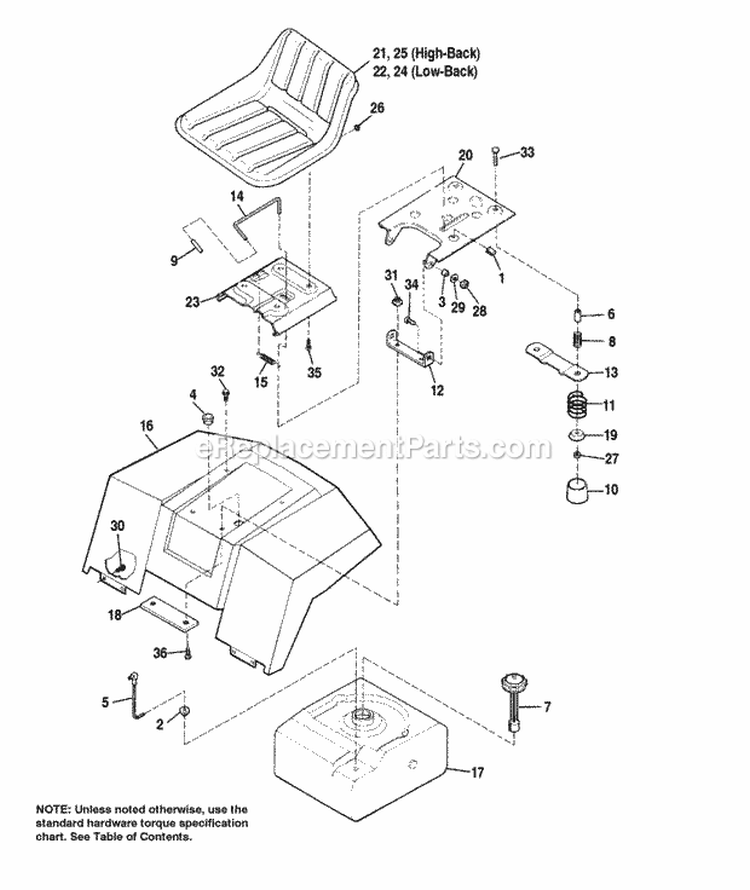Seat Deck  Fuel Tank Diagram and Parts List for 1692727  Simplicity Lawn Tractor