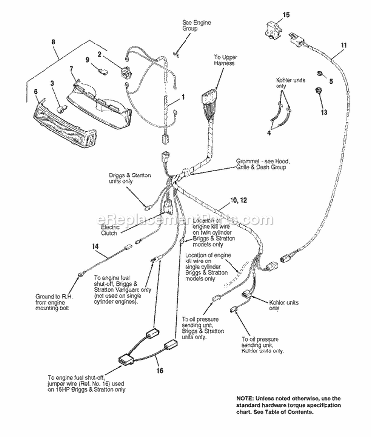 Electrical - Lower Harness Diagram and Parts List for 1692727  Simplicity Lawn Tractor