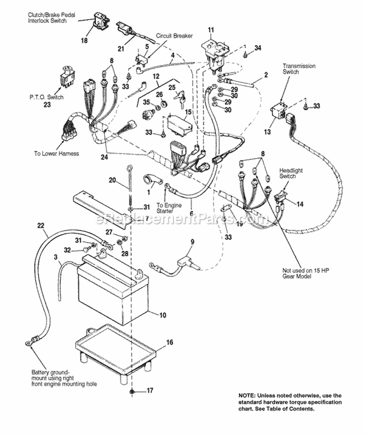 Electrical - Main Harness Diagram and Parts List for 1692727  Simplicity Lawn Tractor