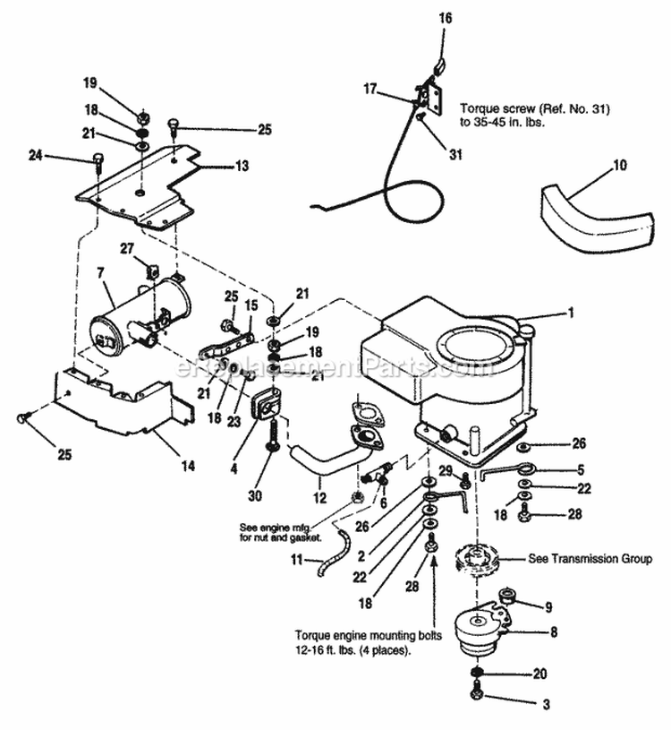 Engine Group - Electric Clutch (Pto)-13Hp Kohler Diagram and Parts List for 1692553  Simplicity Lawn Tractor