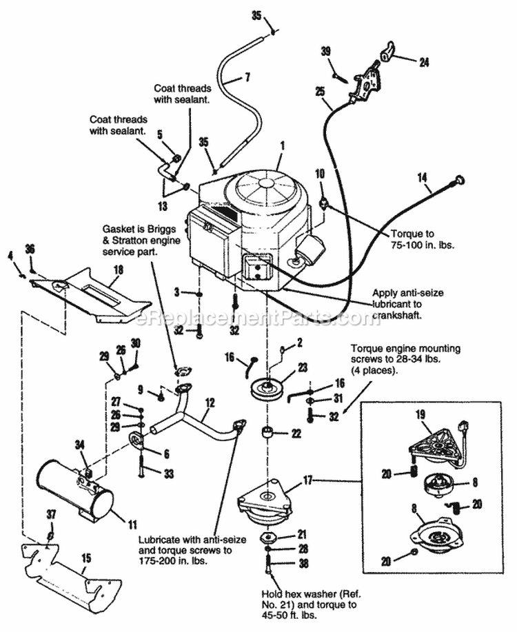 Engine Group - Electric Clutch - 16  18Hp Briggs  Stratton Diagram and Parts List for 1692571  Simplicity Lawn Tractor