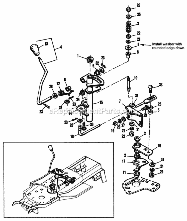 Shift Controls Diagram and Parts List for 1692571  Simplicity Lawn Tractor