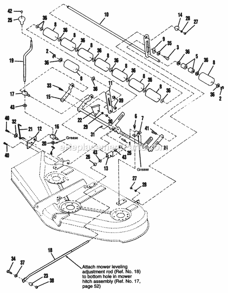 44 Mower - Height Adjustment  Roller Diagram and Parts List for 1692045  Simplicity Lawn Tractor
