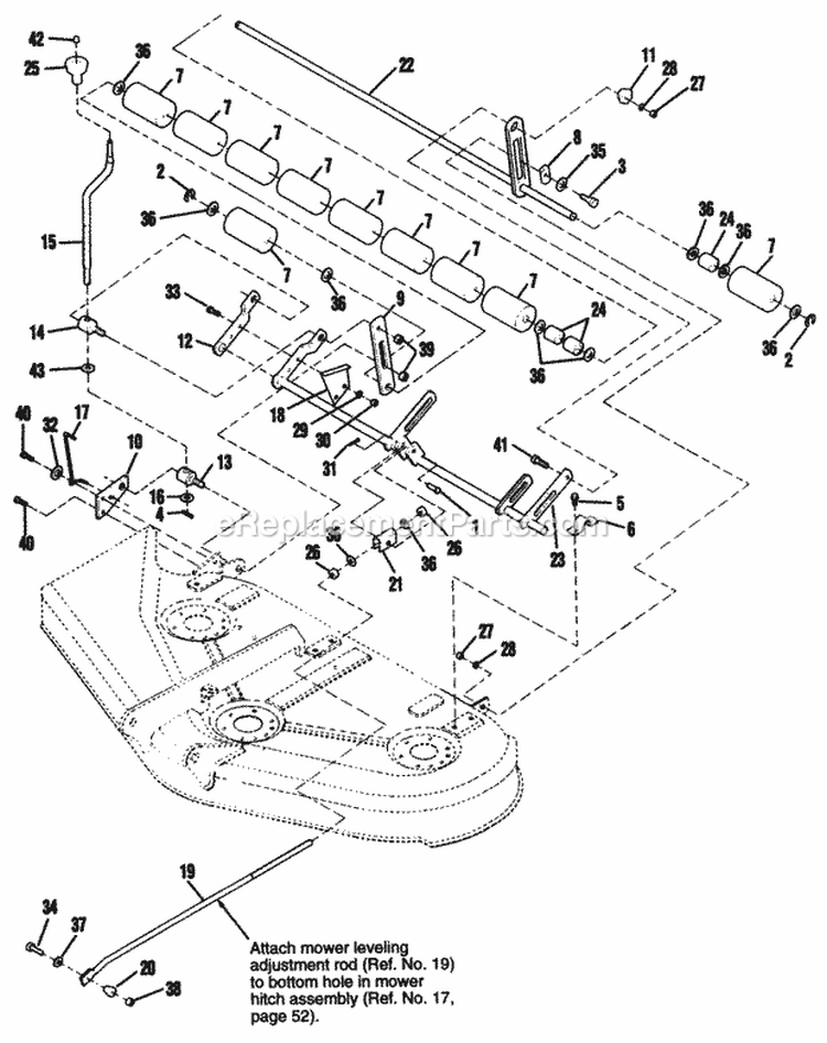 50 Mower - Height Adjustment  Roller Diagram and Parts List for 1692045  Simplicity Lawn Tractor