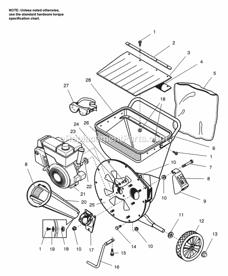 Hopper  Engine Group Diagram and Parts List for 1692902  Simplicity Chipper Shredder