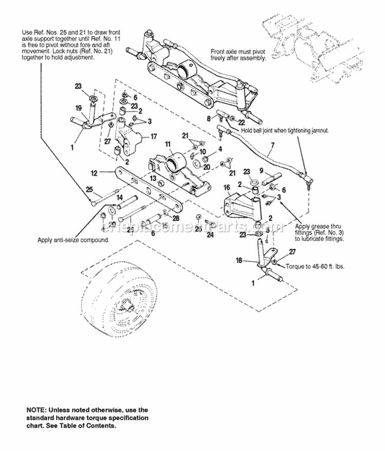 Front Axle Diagram and Parts List for 1692454  Simplicity Lawn Tractor