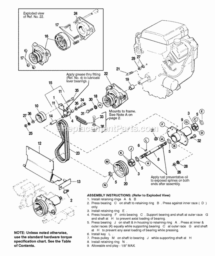 Front Pto Kohler Diagram and Parts List for 1692454  Simplicity Lawn Tractor
