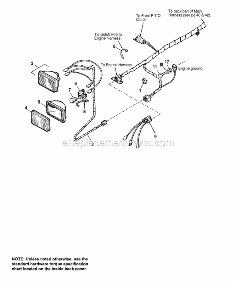 Front Wiring Harness Diagram and Parts List for 1692454  Simplicity Lawn Tractor