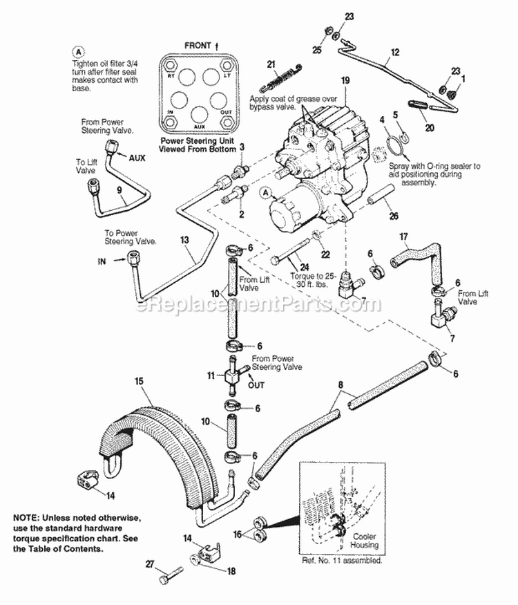Hydraulic System Diagram and Parts List for 1692454  Simplicity Lawn Tractor