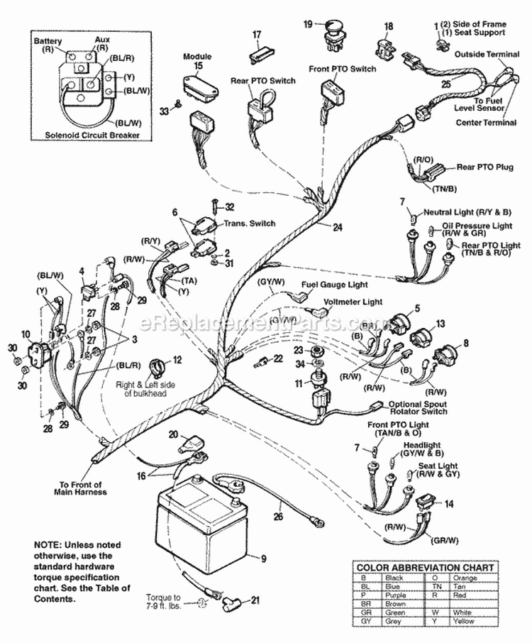 Main Wiring Harness - 20Hp Models Diagram and Parts List for 1692454  Simplicity Lawn Tractor