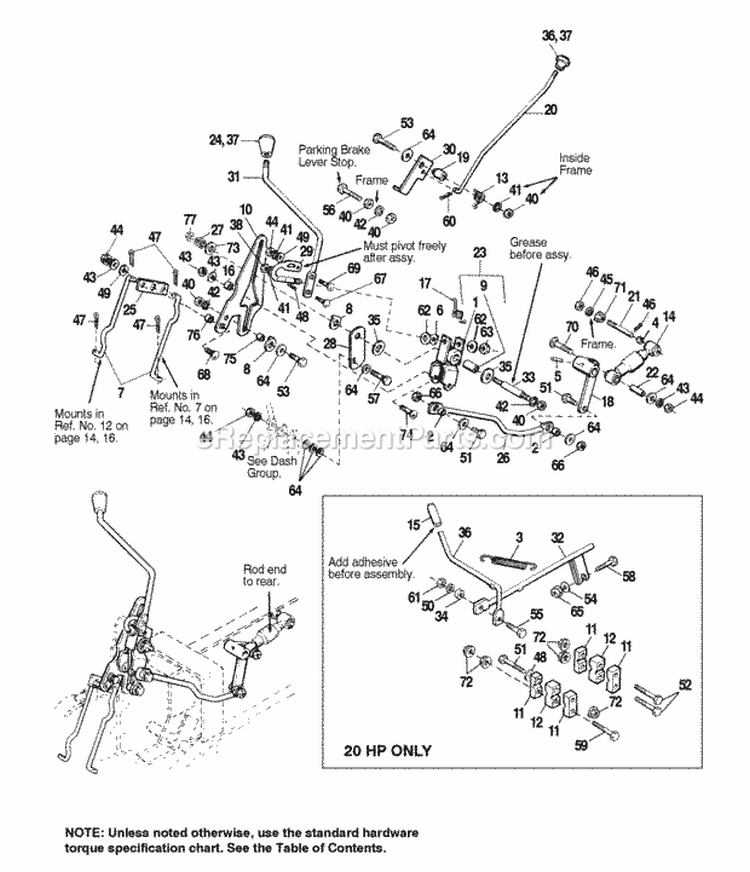 Transmission Control Group Diagram and Parts List for 1692454  Simplicity Lawn Tractor