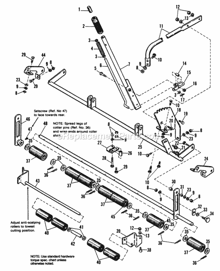 60 Mower Height Adjusting  Roller Group Diagram and Parts List for 1691956  Simplicity Lawn Tractor