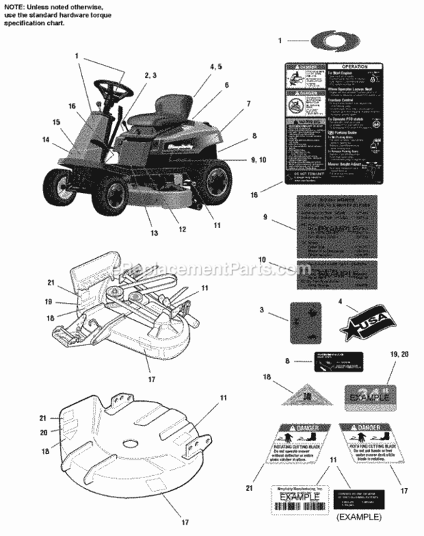 Decals Diagram and Parts List for 1693047  Simplicity Lawn Tractor