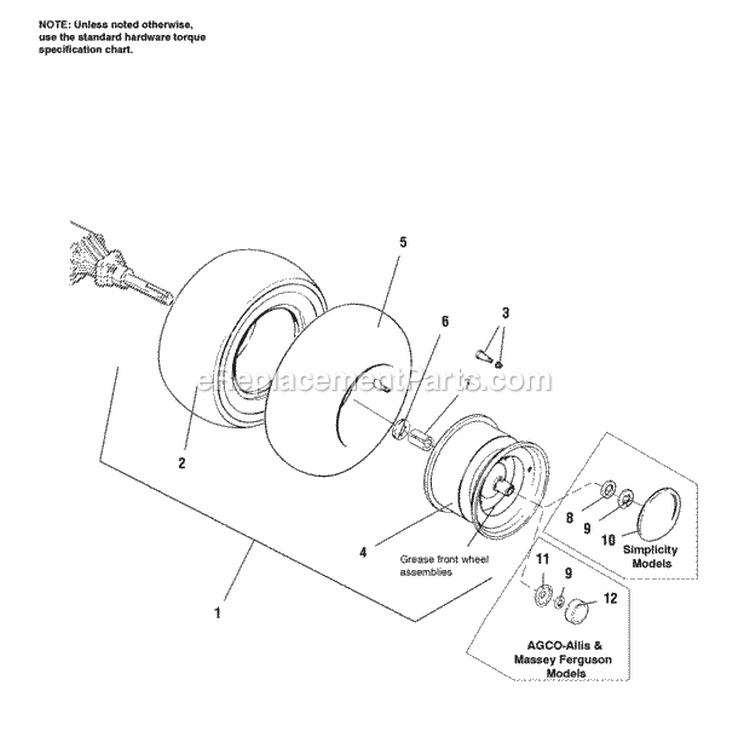 Rear Wheels  Tires Diagram and Parts List for 1692781  Simplicity Lawn Tractor