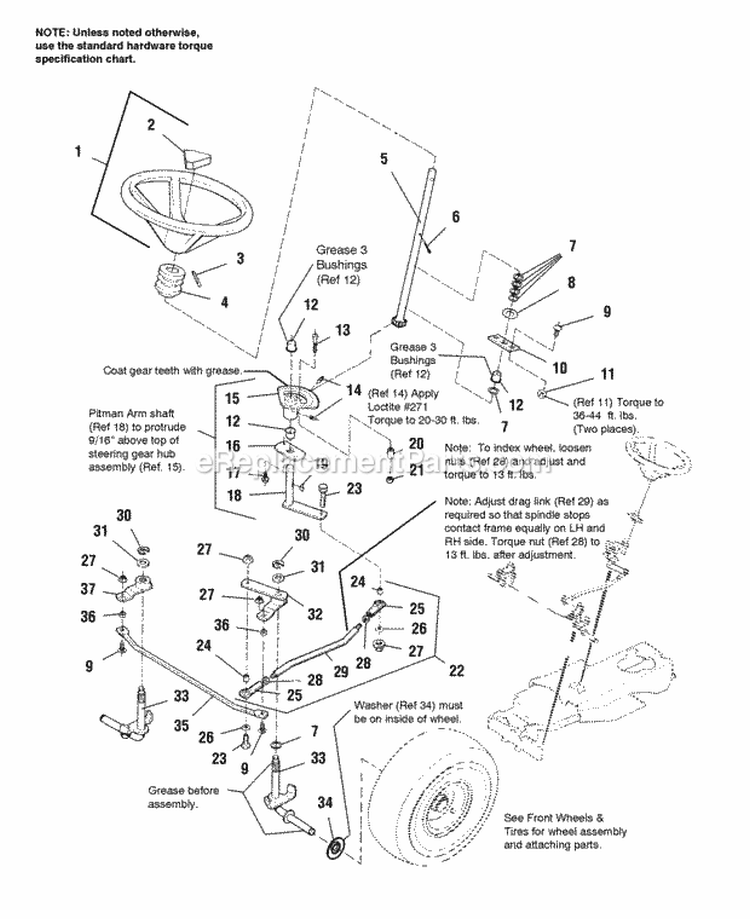 Steering Diagram and Parts List for 1692781  Simplicity Lawn Tractor