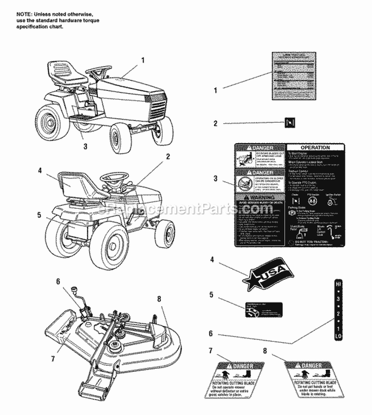 Decals - Safety  Common Diagram and Parts List for 1692781  Simplicity Lawn Tractor