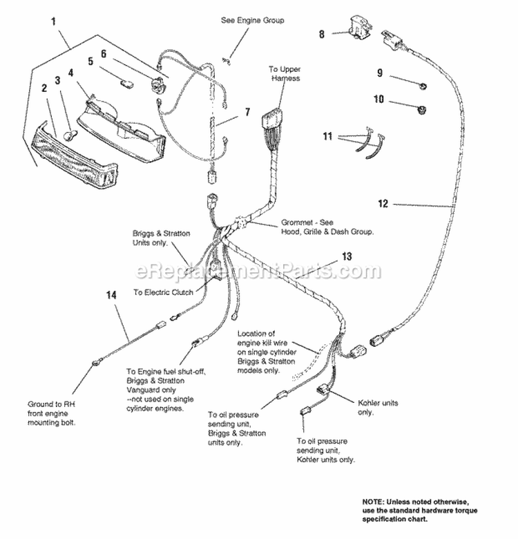 Electrical - Lower Harness Diagram and Parts List for 1692781  Simplicity Lawn Tractor