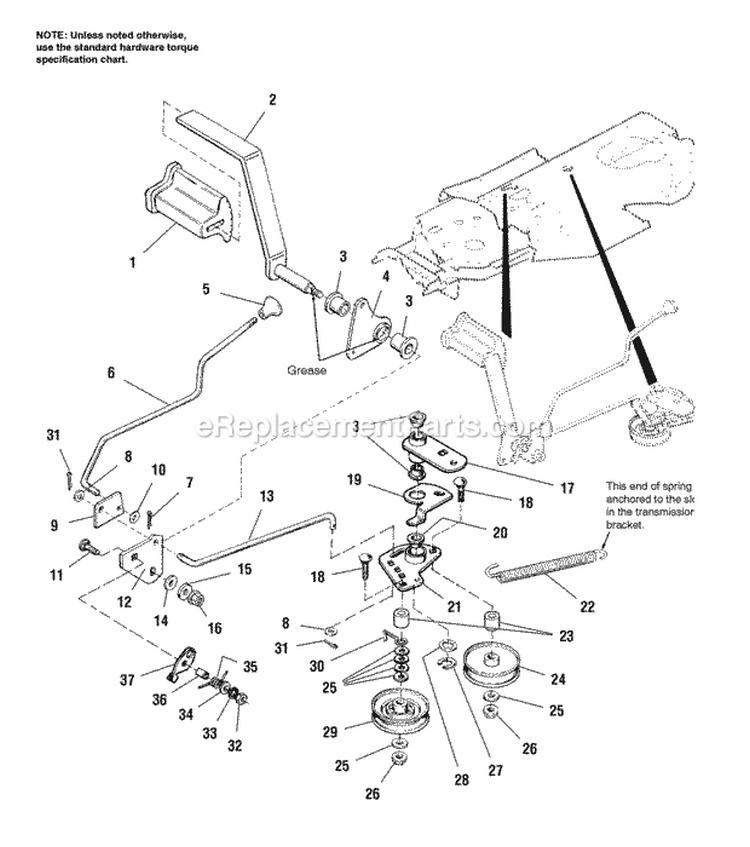 Foot Controls Diagram and Parts List for 1692781  Simplicity Lawn Tractor