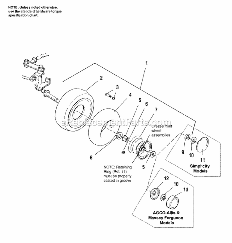 Front Wheels  Tires Diagram and Parts List for 1692781  Simplicity Lawn Tractor